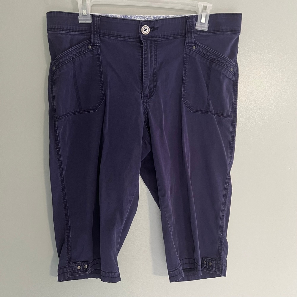 Lee Womens Navy Blue Comfort Waistband Capri Pants Stretch Size 12 Petite